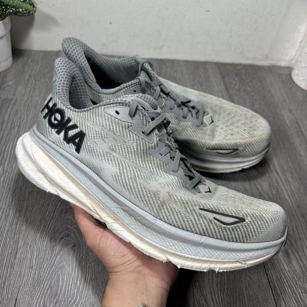 Hoka One One Clifton 9 Mens 12 D Shoes Beige Running Sneaker Gym 1127895 Okb